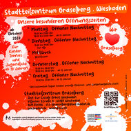 Besondere Öffnungszeiten Stadtteilzentrum Gräselberg . Wiesbaden ab Oktober 2024