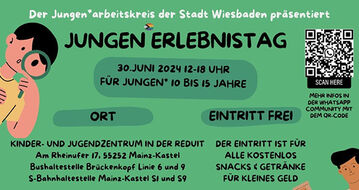 ...abgesagt! JET . Jungenerlebnistag 2024 in der Reduit . Mainz-Kastel Sonntag, 30. Juni 2024 . 12:00 bis 18:00 Uhr