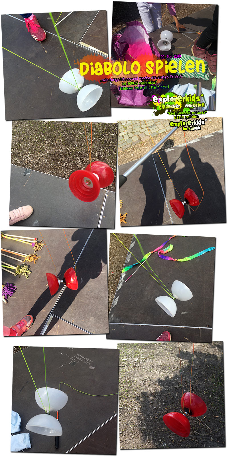 Diabolo spielen . ...wie fange ich an und mache die ersten Tricks? . explorerkids* . Entdecker Werkstatt im kujakk