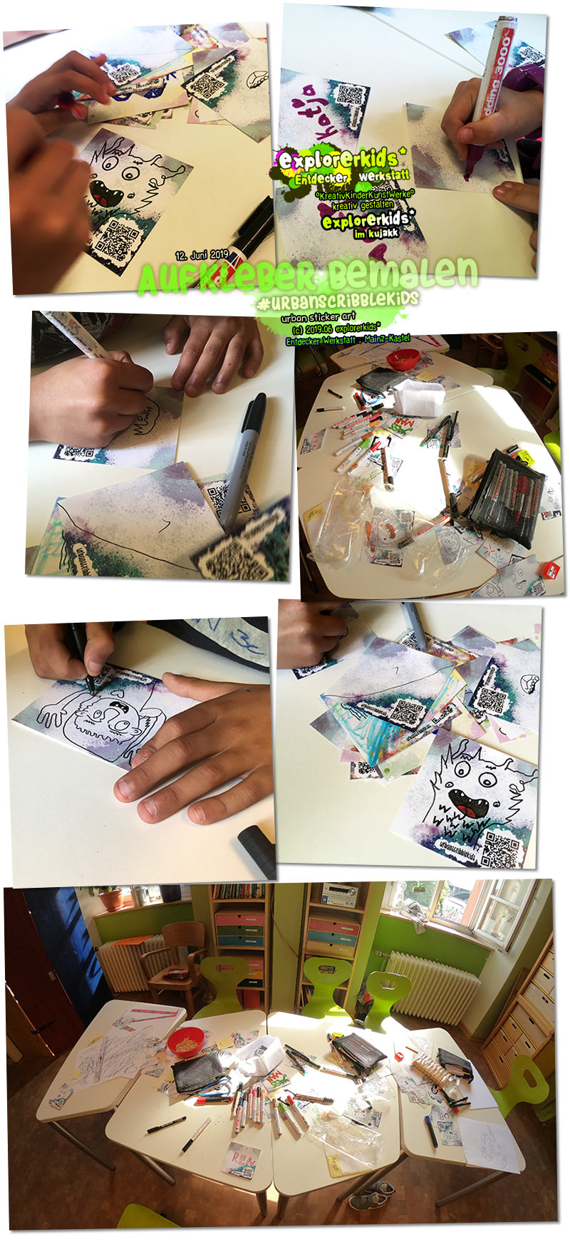 Aufkleber bemalen . #urbanscribblekids . explorerkids* . Entdecker Werkstatt im kujakk . Kinder- und Jugendzentrum in der Reduit . Mainz-Kastel