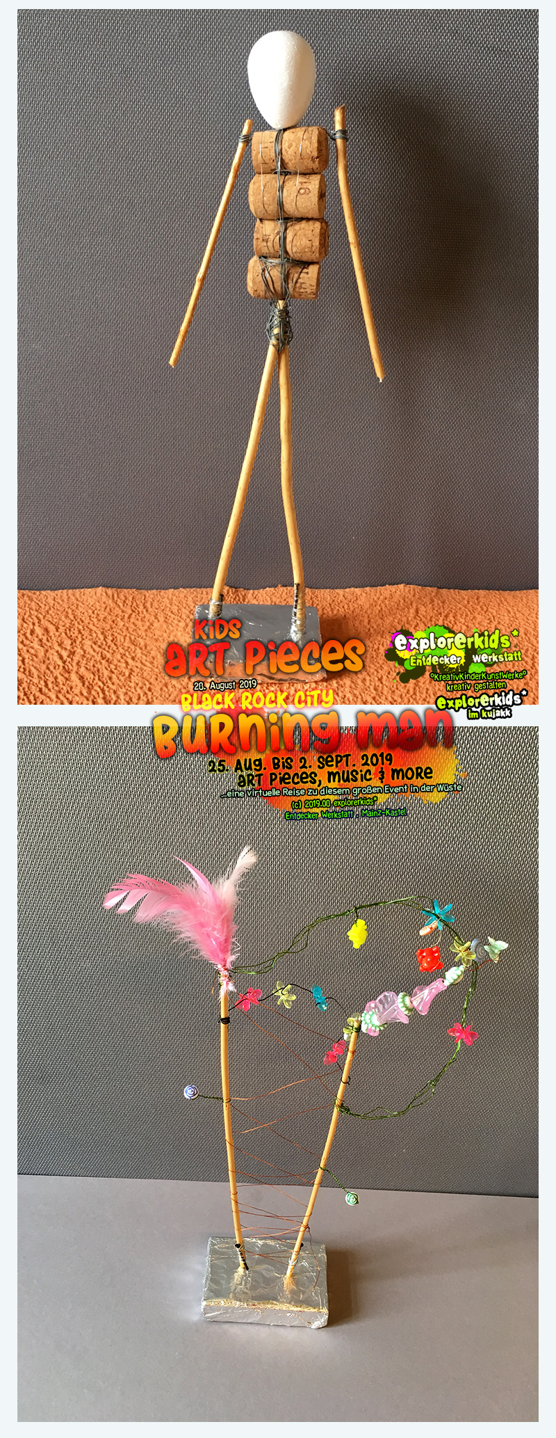 kids art pieces . Black Rock City . Burning Man . 25. August bis 2. September 2019 . art pieces, music & more . explorerkids* . Entdecker Werkstatt im kujakk . Kinder- und Jugendzentrum in der Reduit . Mainz-Kastel