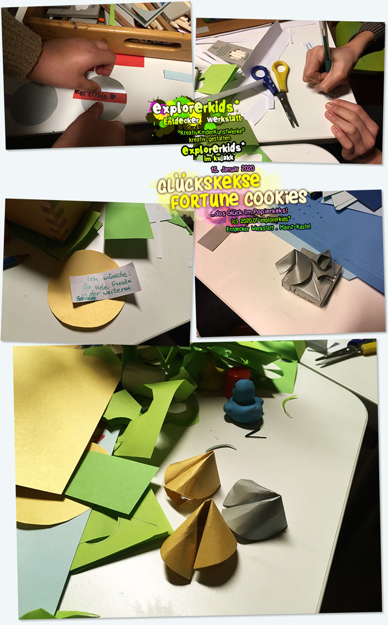 Glückskekse . Fortune Cookies . ...das Glück im Papierkeks . 15. Januar 2020 . explorerkids* . Entdecker Werkstatt im kujakk . Kinder- und Jugendzentrum in der Reduit . Mainz-Kastel
