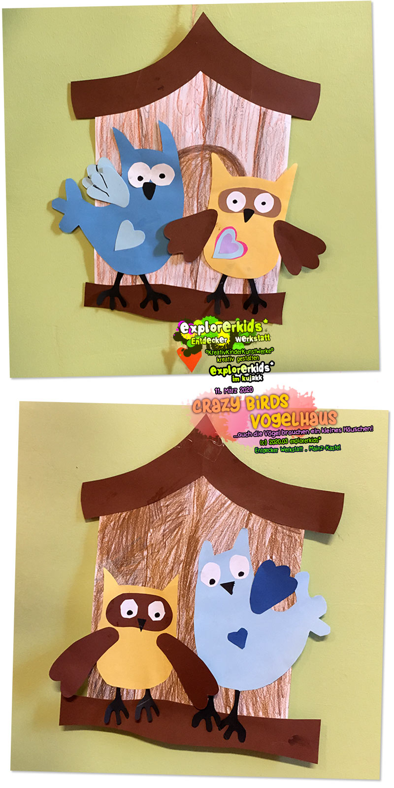 crazy birds . Vogelhaus . ...auch die Vögel brauchen ein kleines Häuschen! . 11. März 2020 . explorerkids* . Entdecker Werkstatt im kujakk . Kinder- und Jugendzentrum in der Reduit . Mainz-Kastel