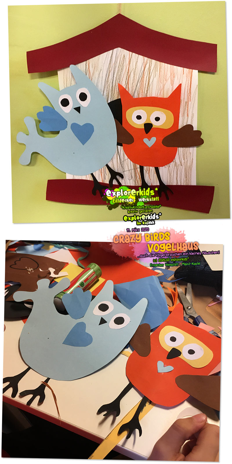 crazy birds . Vogelhaus . ...auch die Vögel brauchen ein kleines Häuschen! . 11. März 2020 . explorerkids* . Entdecker Werkstatt im kujakk . Kinder- und Jugendzentrum in der Reduit . Mainz-Kastel