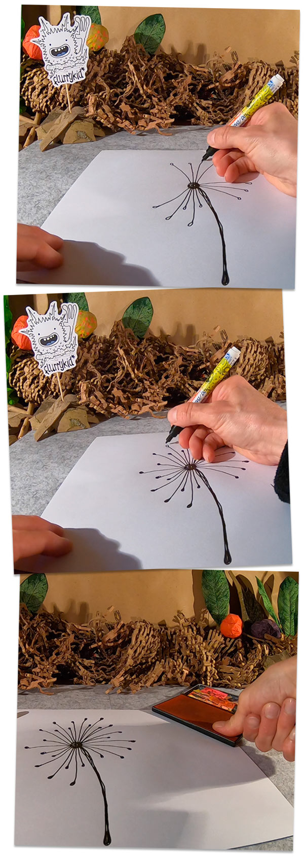 Pusteblumenfingerstempeln . stay at home . be creative _ bleib zuhause . sei kreativ . #epkartwork #easykidsart . explorerkids* online . explorerphotoscouts* . 21. März 2020 flurrykid* by morningrise* . jOrn . creativesocialmediacloud & artkonserve.de . Entdecker Werkstatt im kujakk . Kinder- und Jugendzentrum in der Reduit . Mainz-Kastel