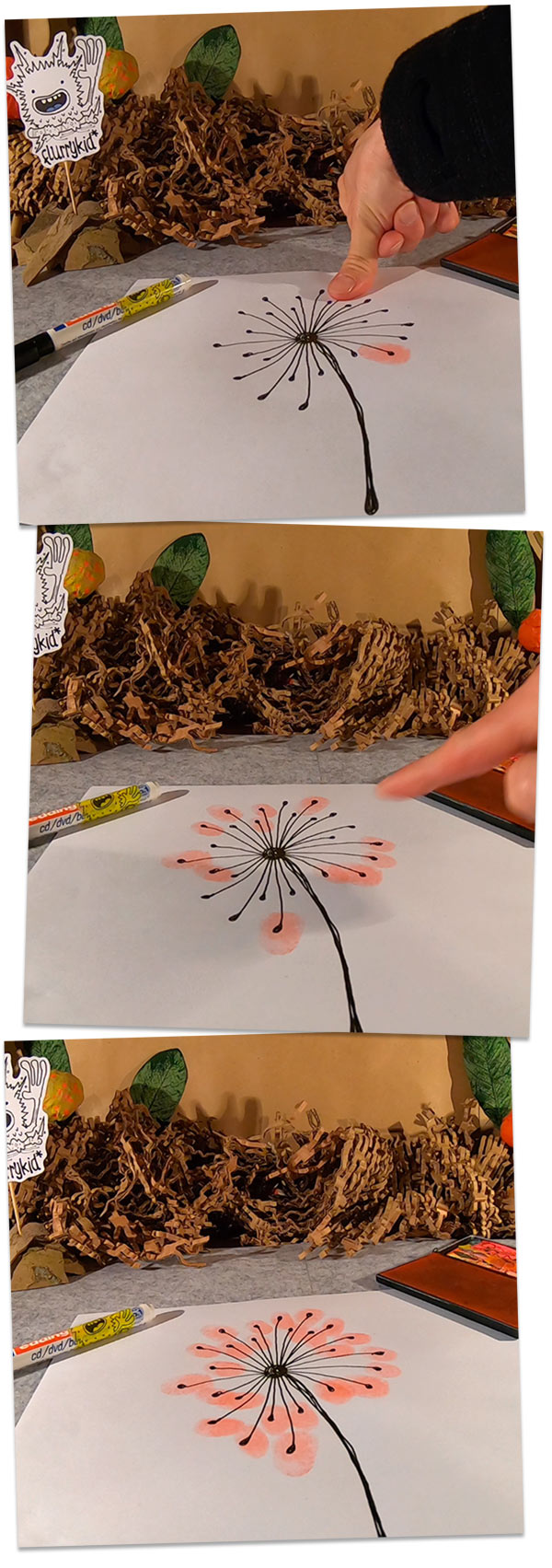 Pusteblumenfingerstempeln . stay at home . be creative _ bleib zuhause . sei kreativ . #epkartwork #easykidsart . explorerkids* online . explorerphotoscouts* . 21. März 2020 flurrykid* by morningrise* . jOrn . creativesocialmediacloud & artkonserve.de . Entdecker Werkstatt im kujakk . Kinder- und Jugendzentrum in der Reduit . Mainz-Kastel