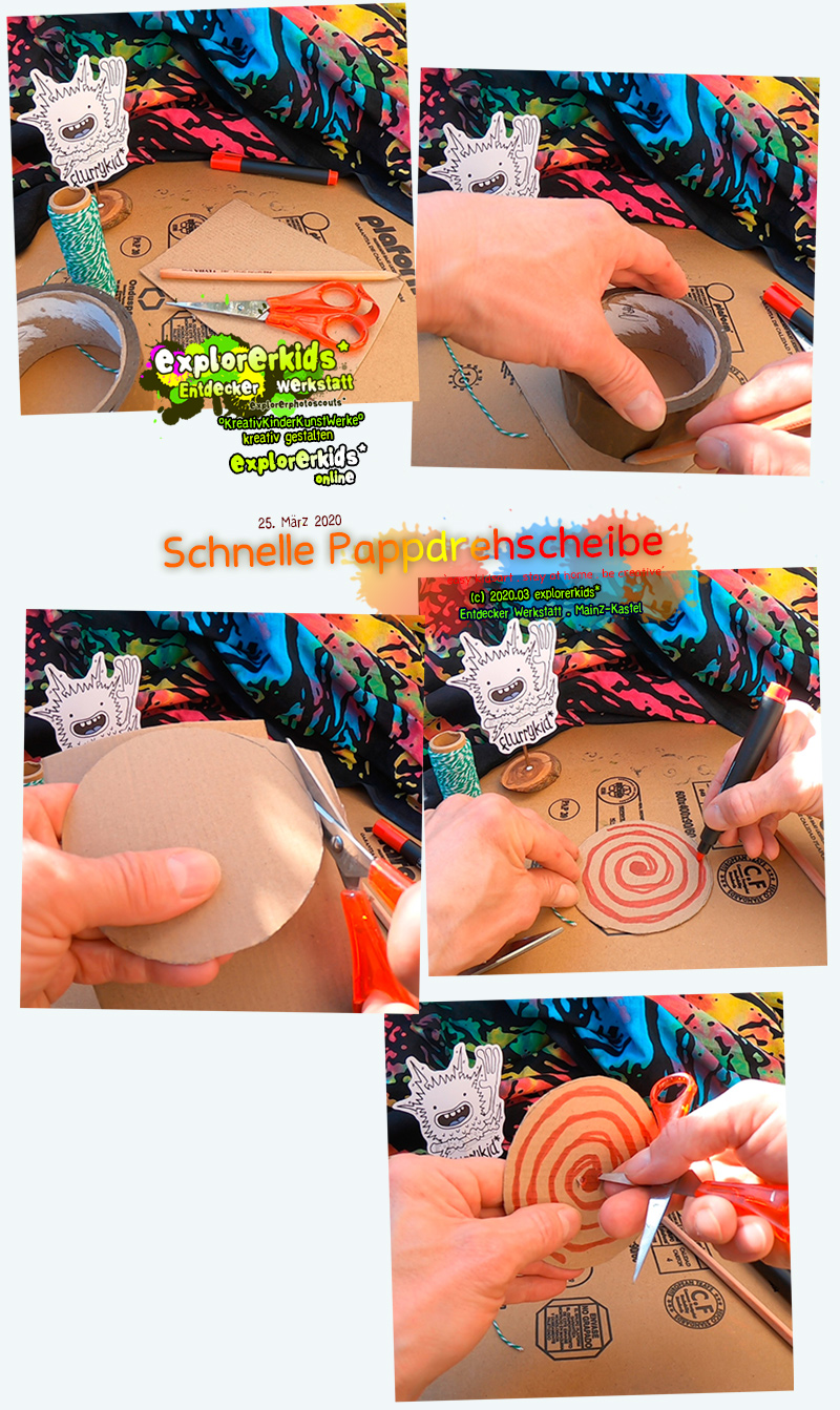 Schnelle Pappdrehscheibe . ...hier wird dir fast schon schwindelig! . stay at home . be creative _ bleib zuhause . sei kreativ . #epkartwork #easykidsart . explorerkids* online . explorerphotoscouts* . 22. März 2020 flurrykid* by morningrise* . jOrn . creativesocialmediacloud & artkonserve.de . Entdecker Werkstatt im kujakk . Kinder- und Jugendzentrum in der Reduit . Mainz-Kastel
