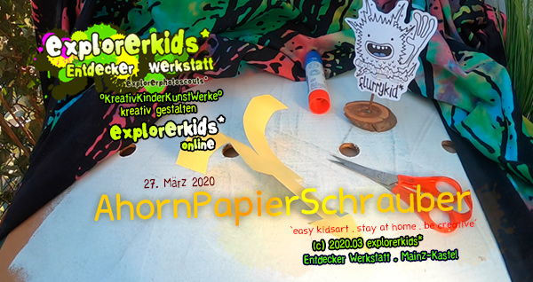 AhornPapierSchrauber
...der fliegt fast wie ein Drehwurm . stay at home . be creative _ bleib zuhause . sei kreativ . #epkartwork #easykidsart . explorerkids* online . explorerphotoscouts* . 27. März 2020 flurrykid* by morningrise* . jOrn . creativesocialmediacloud & artkonserve.de . Entdecker Werkstatt im kujakk . Kinder- und Jugendzentrum in der Reduit . Mainz-Kastel