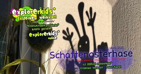 Schattenosterhase
SchÃ¶ne Ostern 2020! . 12. April 2020 . stay at home . be creative _ bleib zuhause . sei kreativ . #epkartwork #easykidsart . explorerkids* online . explorerphotoscouts* . MÃ¤rz/April 2020 flurrykid* by morningrise* . jOrn . creativesocialmediacloud & artkonserve.de . Entdecker Werkstatt im kujakk . Kinder- und Jugendzentrum in der Reduit . Mainz-Kastel