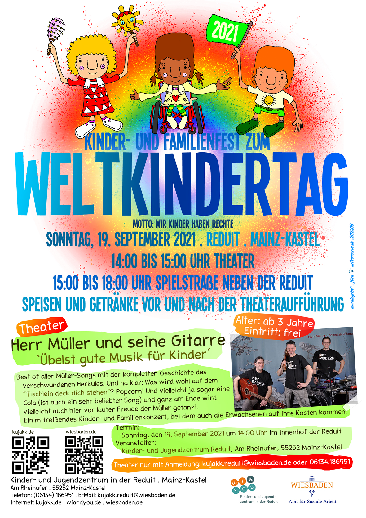 Weltkindertag Wiesbaden 2021 . Spielstrassen . Motto: Wir Kinder haben Rechte . Sonntag, 19. September 2021 . kujakk . 19. Juli 2021 . Das Kinder- und Jugendzentrum in der Reduit . Mainz-Kastel wünscht
euch schöne Sommerferien 2021! . kujakk . Kinder- und Jugendzentrum in der Reduit . Mainz-Kastel