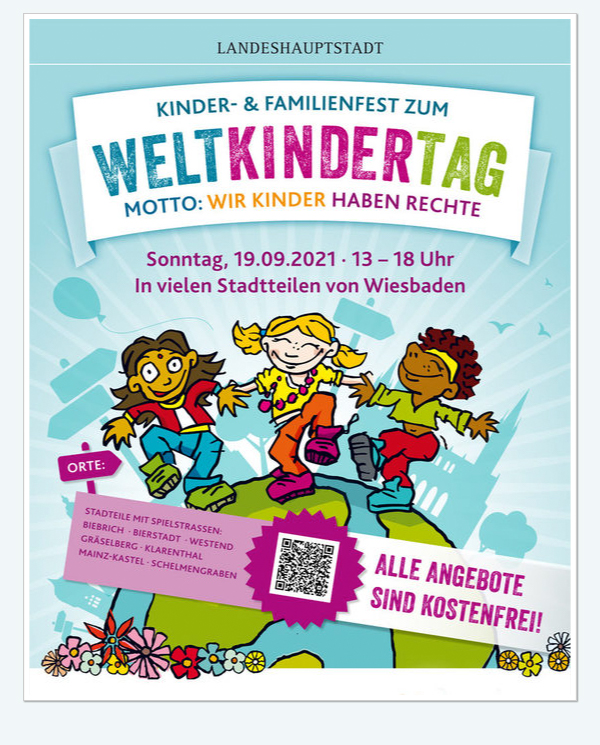 Kinder- und Familienfest zum Weltkindertag . Motto: Wir Kinder haben Rechte . Sonntag, 19. September 2021 . 13:00 bis 18:00 Uhr