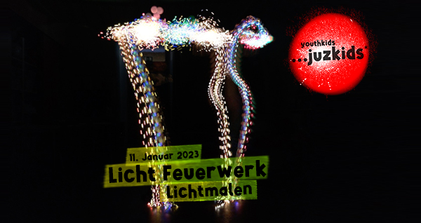 Licht Feuerwerk . Lichtmalen . 11. Januar 2023 . yjk . youthkids . ...juzkids* . Jungengruppe im kujakk . Kinder- und Jugendzentrum in der Reduit . Mainz-Kastel