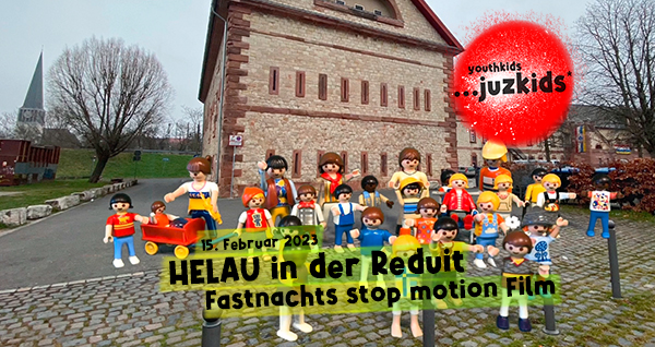 Helau in der Reduit . Mainz-Kastel . Fastnacht stop motion Film . 15. Februar 2023 . yjk . youthkids . ...juzkids* . Jungengruppe im kujakk . Kinder- und Jugendzentrum in der Reduit . Mainz-Kastel