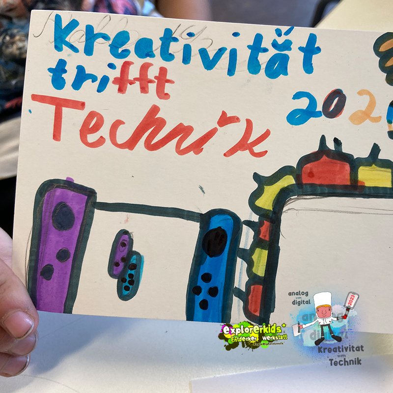 Analoge Postkarte . KreativitÃ¤t trifft Technik / analog trifft digital . 3. April 2023 . explorerkids* im kujakk . Entdecker Werkstatt . Kinder- und Jugendzentrum in der Reduit . Mainz-Kastel