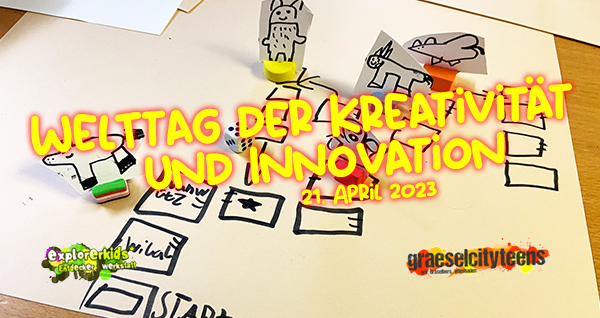 Welttag der KreativitÃ¤t und Innovation . Durch KreativitÃ¤t und Innovation die menschliche Entwicklung stÃ¤rken . 21. April 2023 . explorerkids* . Entdecker Werkstatt im kujakk . kujakk . Kinder- und Jugendzentrum in der Reduit . Mainz-Kastel . & . gct . graeselcityteens ...auf dem GrÃ¤selberg . Stadtteilzentrum GrÃ¤selberg . Wiesbaden