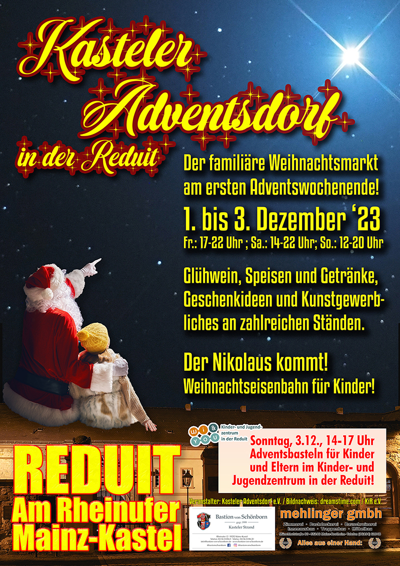 Kasteler Adventsdorf in der Reduit 2023 . Mainz-Kastel . 1. bis 3. Dezember 2023 . kujakk . Kinder- und Jugendzentrum in der Reduit . Mainz-Kastel