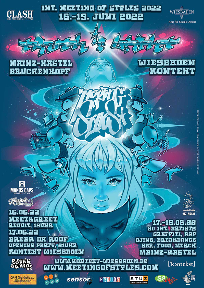 meeting of styles 2022 . graffiti event . Brückenkopf . Mainz-Kastel . Freitag bis Sonntag, 17. bis 19. Juni 2022 . Am und unter dem Brückenkopf Mainz-Kastel