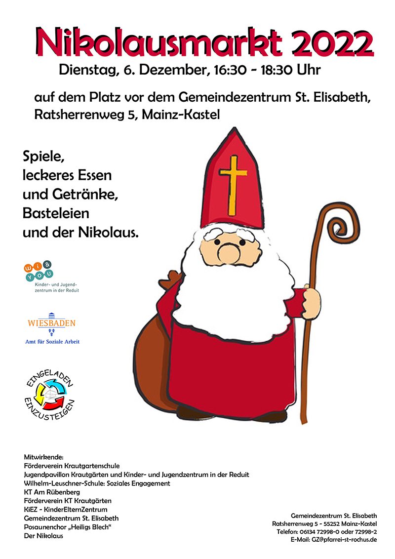 Nikolausmarkt 2022 . ...auf dem Platz vor dem Gemeindezentrum St. Elisabeth . 6. Dezember 2022 . kujakk . Kinder- und Jugendzentrum in der Reduit . Mainz-Kastel