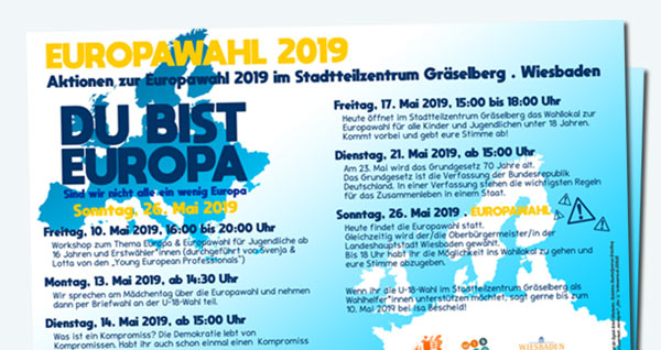 Europawahl 2019 . Aktionen zur Europawahl 2019 im Stadtteilzentrum GrÃ¤selberg . Wiesbaden