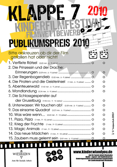 Klappe 7 . 2010 . Kinderfilmfestival . Caligari FilmBühne . Kino . 20. November 2010 . Wiesbaden