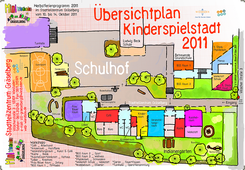 Mini Wiesbaden . Kinderspielstadt . Nr. #1 . ...auf dem Gräselberg . Wiesbaden . 10. bis 14. Oktober 2011 . Mini Wiesbaden Gräselberg . Kinderspielstadt . Planspiel . Ferienprogramm . ...auf dem Gräselberg . Stadtteilzentrum Gräselberg . Wiesbaden