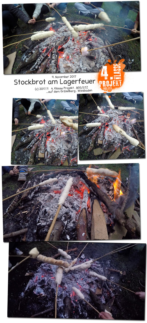 Stockbrot am Lagerfeuer . 4. Klasse Projekt BGS/STZ . Betreuende Grundschule / Stadtteilzentrum GrÃ¤selberg . Wiesbaden