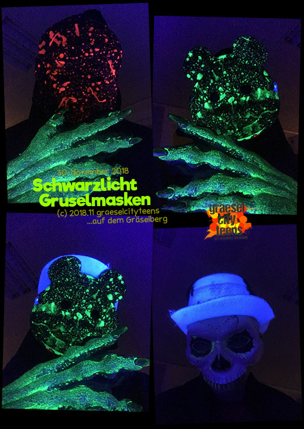 Schwarzlicht Grusel Masken . happy halloween 2018 . graeselcityteens .  Stadtteilzentrum GrÃ¤selberg . Wiesbaden