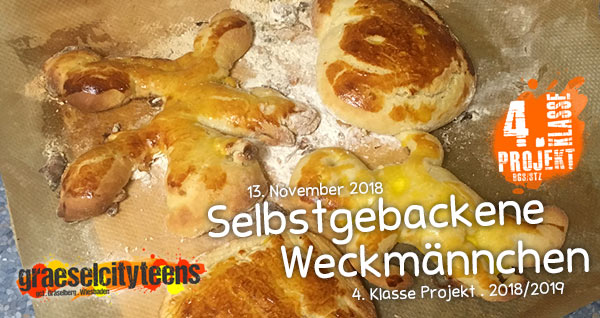 Selbstgebackene Weckmännchen . 4. Klasse Projekt BGS/STZ . Betreuende Grundschule / Stadtteilzentrum Gräselberg . Wiesbaden