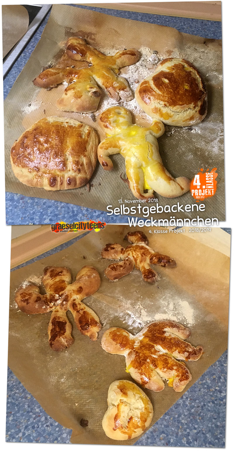 Selbstgebackene Weckmännchen . 4. Klasse Projekt BGS/STZ . Betreuende Grundschule / Stadtteilzentrum Gräselberg . Wiesbaden