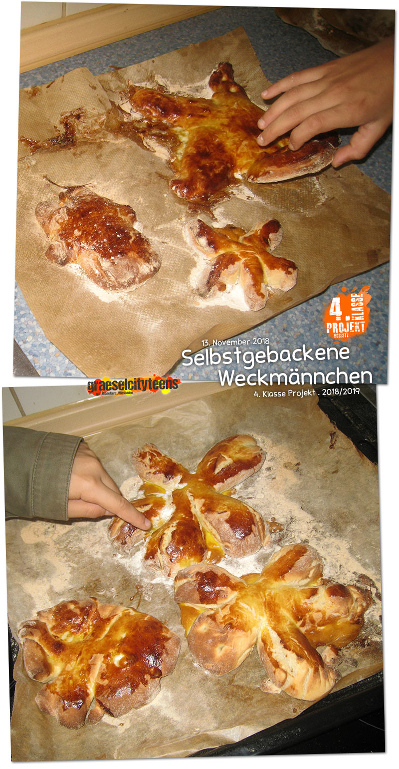 Selbstgebackene Weckmännchen . 4. Klasse Projekt BGS/STZ . Betreuende Grundschule / Stadtteilzentrum Gräselberg . Wiesbaden