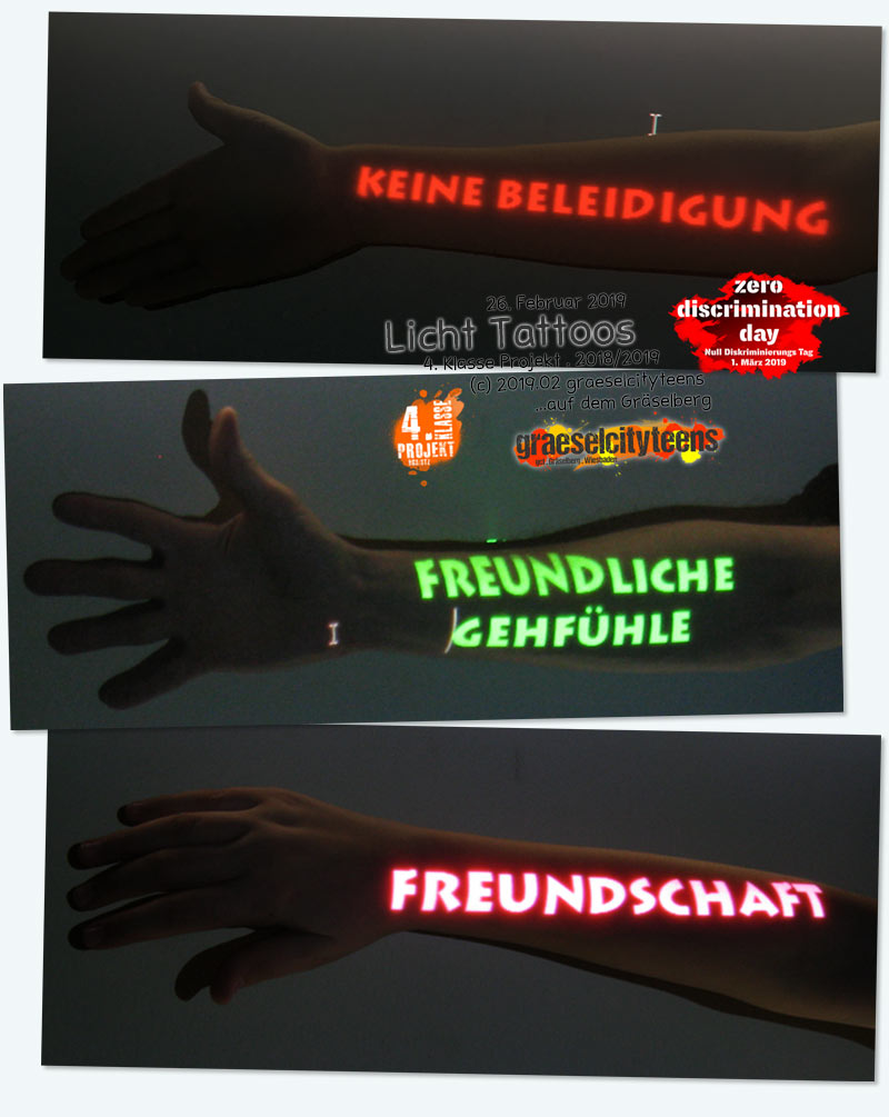 Licht Tattoos . zero discrimination day 2019 . 26. Februar 2019 . Kooperationsprojekt . 4. Klasse Projekt . graeselcityteens . Stadtteilzentrum Gräselberg . Wiesbaden