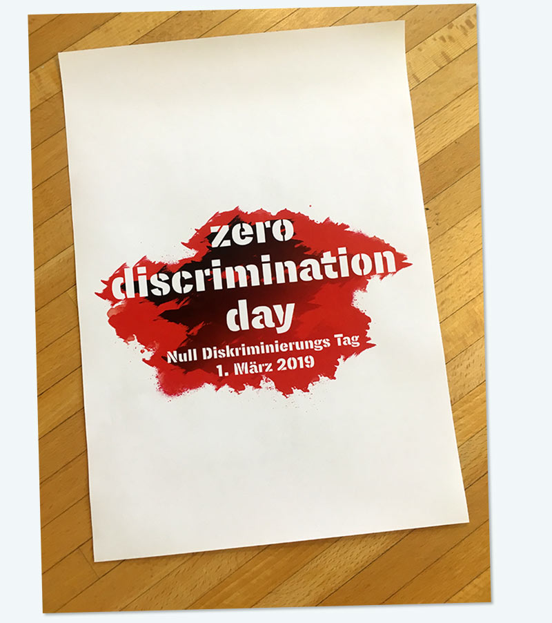 zero discrimination day 2019 . Null Diskriminierungs Tag . 1. MÃ¤rz 2019 . Aktionen im offenen Breeich . Stadtteilzentrum GrÃ¤selberg . Wiesbaden