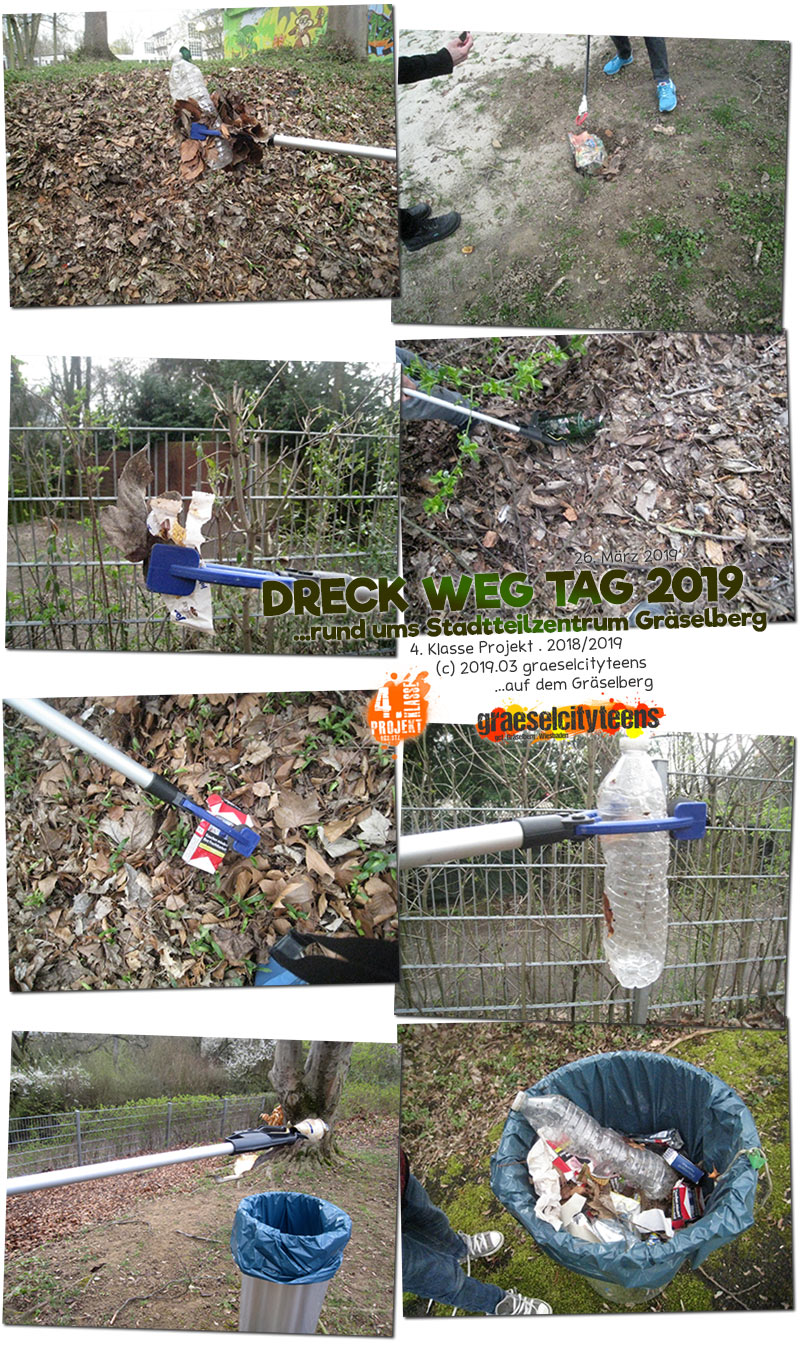DRECK WEG TAG 2019 . ...rund ums Stadtteilzentrum Gräselberg . 26. März 2019 . Kooperationsprojekt . 4. Klasse Projekt . graeselcityteens . Stadtteilzentrum Gräselberg . Wiesbaden