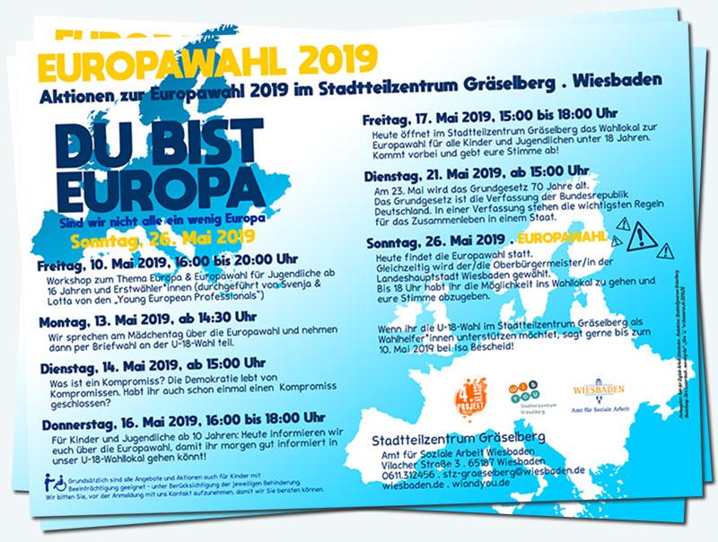 Europawahl 2019 . Aktionen zur Europawahl 2019 im Stadtteilzentrum GrÃ¤selberg . Wiesbaden