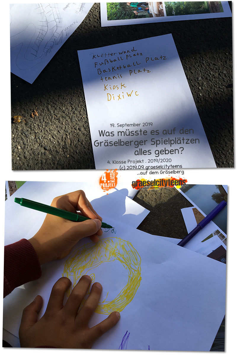 Was mÃ¼sste es auf GrÃ¤selberger SpielplÃ¤tzen alles geben? . Kooperationsprojekt . 4. Klasse Projekt . graeselcityteens . 19. September 2019 . Stadtteilzentrum GrÃ¤selberg . Wiesbaden