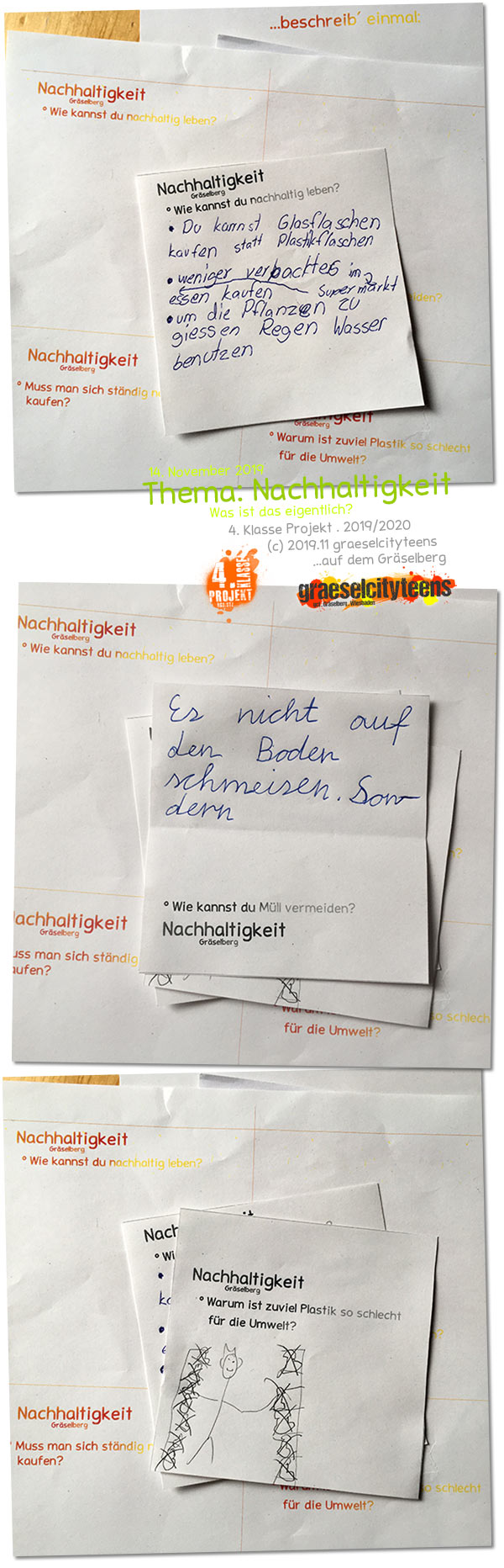 Nachhaltigkeit . Was ist das eigentlich? . 14. November 2019 . 4. Klasse Projekt . graeselcityteens . Stadtteilzentrum Gräselberg . Wiesbaden