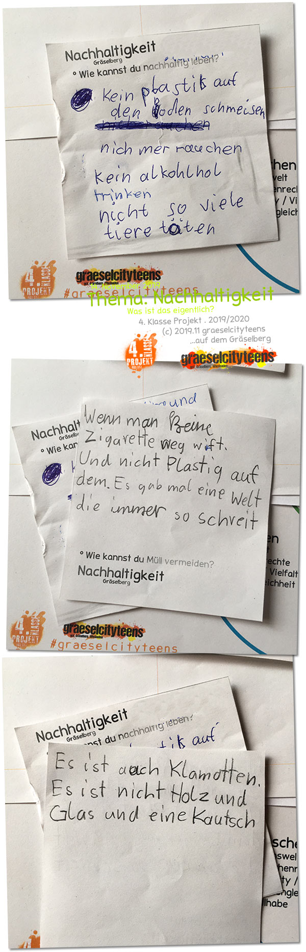 Nachhaltigkeit . Was ist das eigentlich? . 14. November 2019 . 4. Klasse Projekt . graeselcityteens . Stadtteilzentrum Gräselberg . Wiesbaden