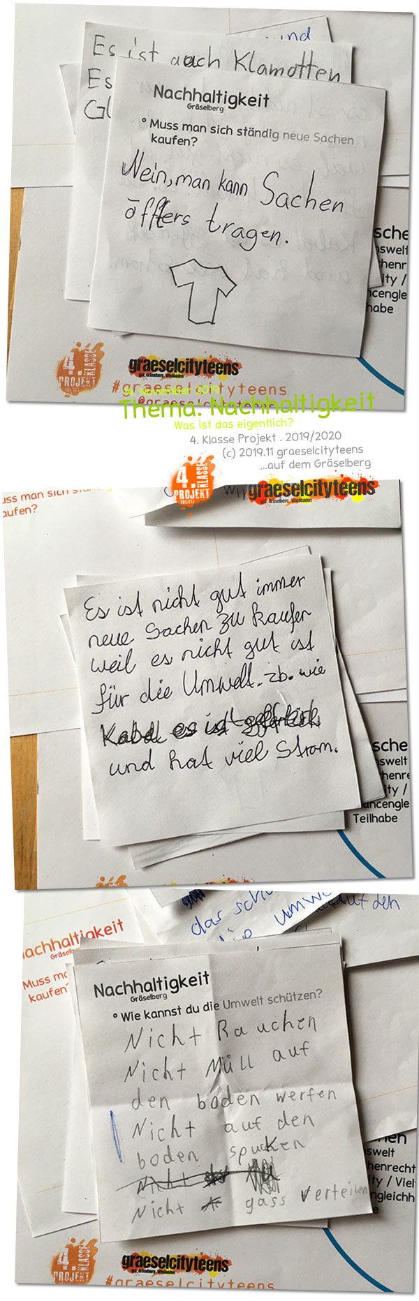 Nachhaltigkeit . Was ist das eigentlich? . 14. November 2019 . 4. Klasse Projekt . graeselcityteens . Stadtteilzentrum Gräselberg . Wiesbaden