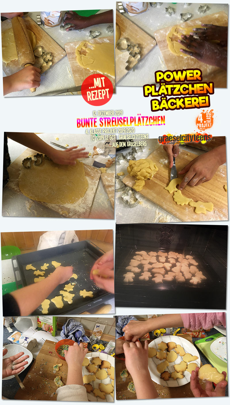 Bunte Streuselplätzchen . ...mmmmhhhmmm, so einfach, so lecker! . 12. Dezember 2019 . Kooperationsprojekt . 4. Klasse Projekt . graeselcityteens . Stadtteilzentrum Gräselberg . Wiesbaden