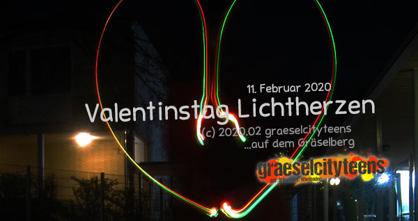 Valentinstag Lichtherzen . Lichtmalen mit Taschenlampen zum Valentinstag . 11. Februar 2020 . graeselcityteens . Stadtteilzentrum Gräselberg . Wiesbaden