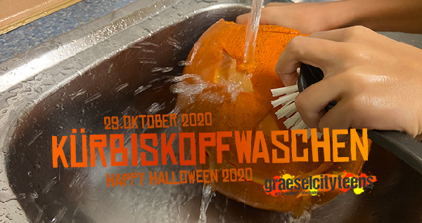 Kürbiskopfwaschen . happy halloween 2020 . ...schön sauber zu Halloween . 29. Oktober 2020 . gct . graeselcityteens ...auf dem Gräselberg . Stadtteilzentrum Gräselberg . Wiesbaden