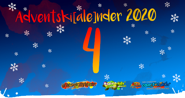 Adventskalender 2020 . Adventski[ale]nder 2020 . Gemeinsamer Adventskalender der gct . graeselcityteens, explorerkids* & compfotokids*
...mach mit! & Aktionen . Kreativ- und Medienangebote im Offenen Bereich . explorerkids* . Entdecker Werkstatt im kujakk . kujakk . Kinder- und Jugendzentrum in der Reduit . Mainz-Kastel . & . gct . graeselcityteens ...auf dem GrÃ¤selberg . Stadtteilzentrum GrÃ¤selberg . Wiesbaden . & . compfotokids* . Kreativ- und Medienwerkstatt im KiKo . KiKo . Kindertreff Kostheim . Mainz-Kostheim