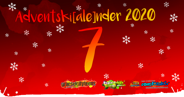 Adventskalender 2020 . Adventski[ale]nder 2020 . Gemeinsamer Adventskalender der gct . graeselcityteens, explorerkids* & compfotokids*
...mach mit! & Aktionen . Kreativ- und Medienangebote im Offenen Bereich . explorerkids* . Entdecker Werkstatt im kujakk . kujakk . Kinder- und Jugendzentrum in der Reduit . Mainz-Kastel . & . gct . graeselcityteens ...auf dem GrÃ¤selberg . Stadtteilzentrum GrÃ¤selberg . Wiesbaden . & . compfotokids* . Kreativ- und Medienwerkstatt im KiKo . KiKo . Kindertreff Kostheim . Mainz-Kostheim