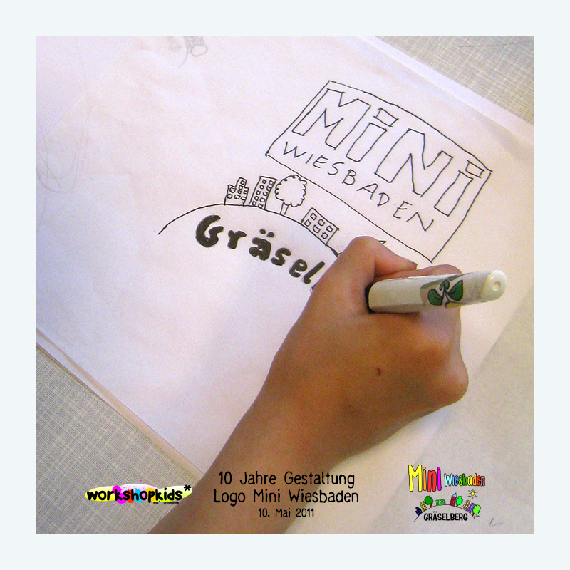 10 Jahre Gestaltung Logo Mini Wiesbaden . Mini Wiesbaden Gräselberg . Kinderspielstadt . Planspiel . Ferienprogramm . 10. Mai 2011 . workshopkids . ...auf dem Gräselberg . Stadtteilzentrum Gräselberg . Wiesbaden