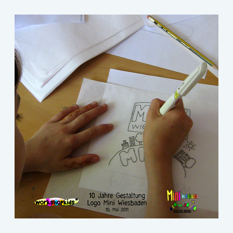 10 Jahre Gestaltung Logo Mini Wiesbaden . Mini Wiesbaden Gräselberg . Kinderspielstadt . Planspiel . Ferienprogramm . 10. Mai 2011 . workshopkids . ...auf dem Gräselberg . Stadtteilzentrum Gräselberg . Wiesbaden