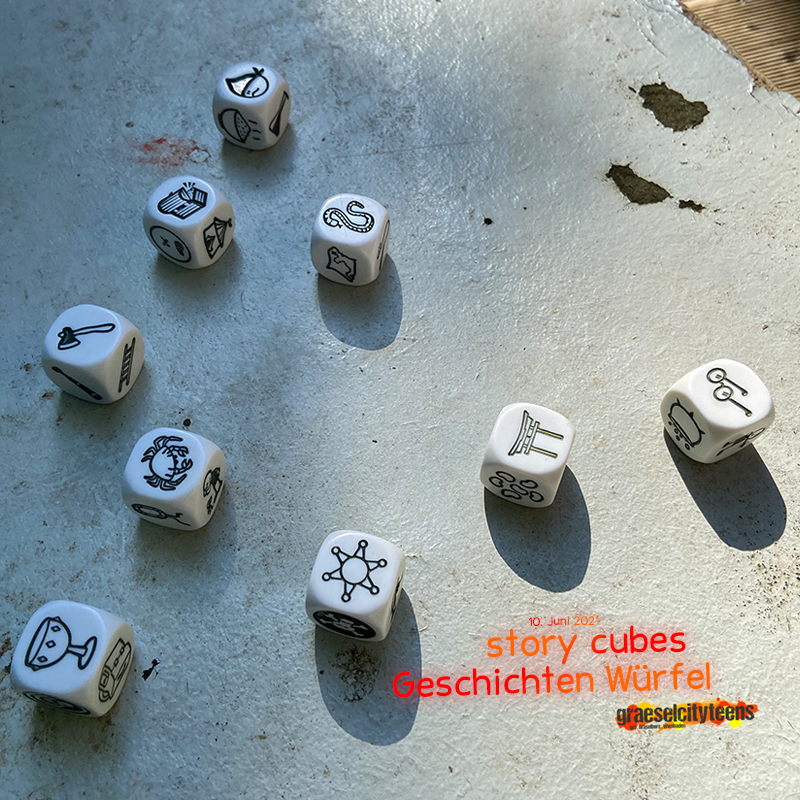 Geschichten Würfel . story cubes . 10. Juni 2021 . gct . graeselcityteens ...auf dem Gräselberg . Stadtteilzentrum Gräselberg . Wiesbaden