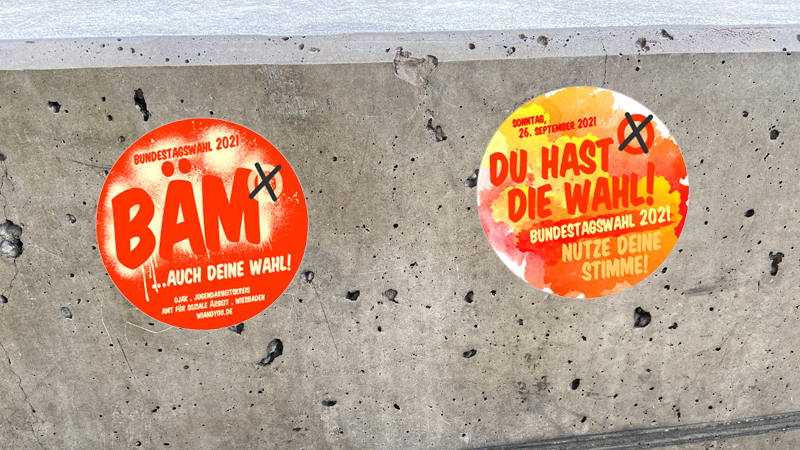 Du hast die Wahl! & BÃM . Aufkleber . ...für die Erstwähler*innen Päckchen . 17. Juli 2021 . Bundestagswahl: Sonntag, 26. September 2021 . 23. September 2021 . gct . graeselcityteens ...auf dem Gräselberg . Stadtteilzentrum Gräselberg . Wiesbaden