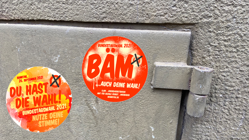Du hast die Wahl! & BÃM . Aufkleber . ...für die Erstwähler*innen Päckchen . 17. Juli 2021 . Bundestagswahl: Sonntag, 26. September 2021 . 23. September 2021 . gct . graeselcityteens ...auf dem Gräselberg . Stadtteilzentrum Gräselberg . Wiesbaden