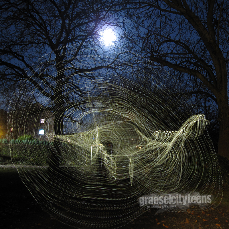 Lichterketten Mond . ...morgen ist Vollmond . 18. November 2021 . Lichterketten malen bei Mondschein im dunklen Garten vom Stadtteilzentrum Gräselberg . gct . graeselcityteens ...auf dem Gräselberg . Stadtteilzentrum Gräselberg . Wiesbaden