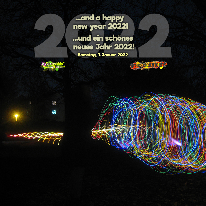 ...and a happy new year 2022! . ...und ein schÃ¶nes neues Jahr 2022! . 1. Januar 2022 . explorerkids* . Entdecker Werkstatt im kujakk . kujakk . Kinder- und Jugendzentrum in der Reduit . Mainz-Kastel . & . gct . graeselcityteens ...auf dem GrÃ¤selberg . Stadtteilzentrum GrÃ¤selberg . Wiesbaden